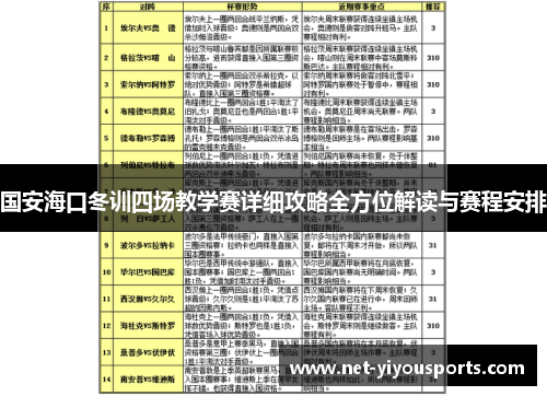 国安海口冬训四场教学赛详细攻略全方位解读与赛程安排